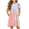 thumbnail image 1 of Cethrio Girls Summer Dresses, OffThe ShoulderTie Dye Casual Midi Dresses Pink Size 10-12T, 1 of 5