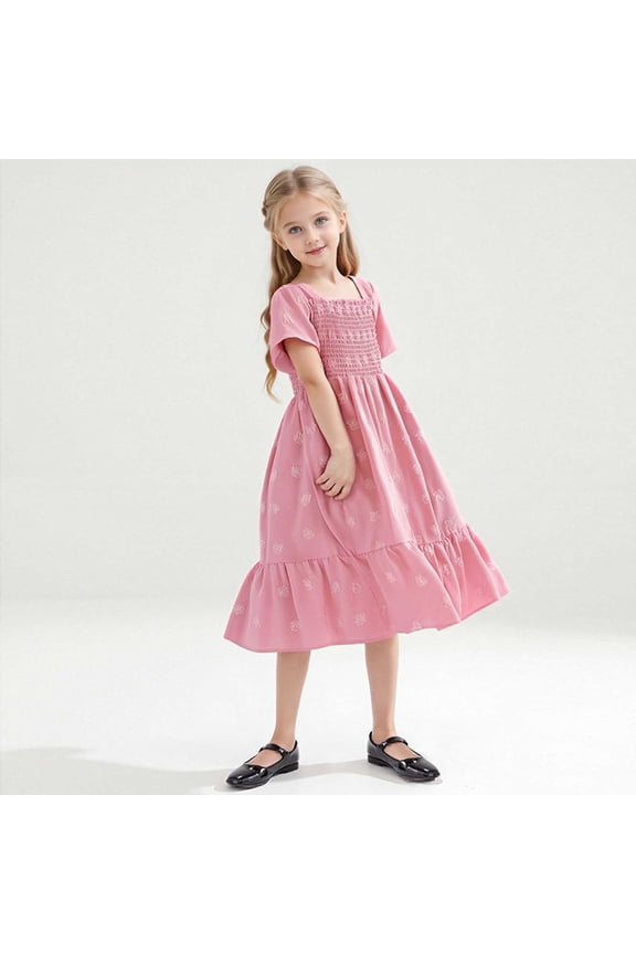 Girls Summer Dresses, School Mid-length Sleeveless Casual Birthday Dresses Pink Size 10-12