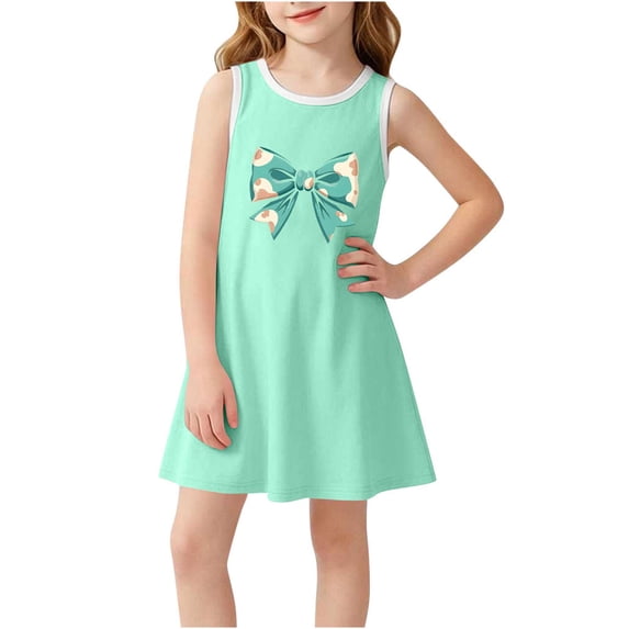 Cethrio Girls' Summer Nightgowns, Breathable Mid-length Sleeveless Graphic Girls' Sleepwear Green Size 2-3 T