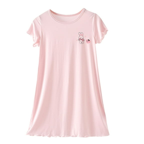 Cethrio Girls Summer Nightgowns, Crewneck Lightweight Comfy Loose Sleepwear Dresses Pink Size 10-11T