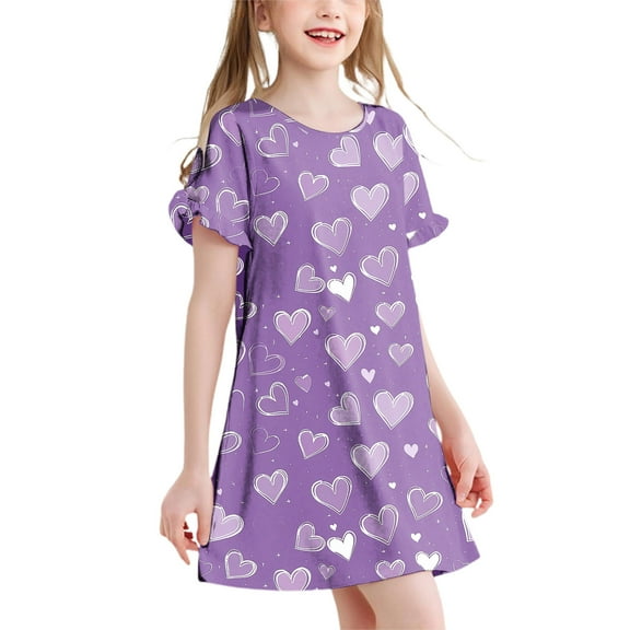 Cethrio Girls' Summer Nightgowns, Ruffled Dancing Soft Short Sleeve Sleep Dresses Multicolor Size 10-12