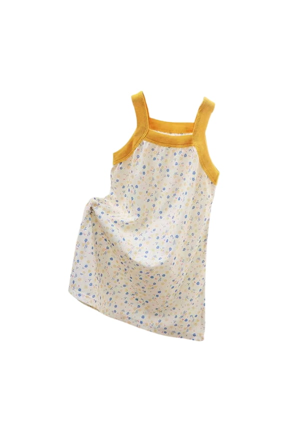 Girls' Summer Nightgowns, Soft Printed Sleeveless Comfy Sleep Dresses Yellow Size 10-12