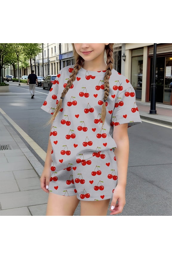 Girls Summer Outfit Sets 2 Piece, Crew Neck Short Sleeve School Kids' Clothing Sets Gray Size 6