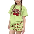thumbnail image 1 of Cethrio Girls Summer Outfit Sets 2 Piece, Crew Neck Soft Short Sleeve Kids' Clothing Sets Green Size 9-10 T, 1 of 5