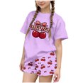 thumbnail image 1 of Cethrio Girls Summer Outfit Sets 2 Piece, Crew Neck Soft Short Sleeve Kids' Clothing Sets Purple Size 7-8, 1 of 5