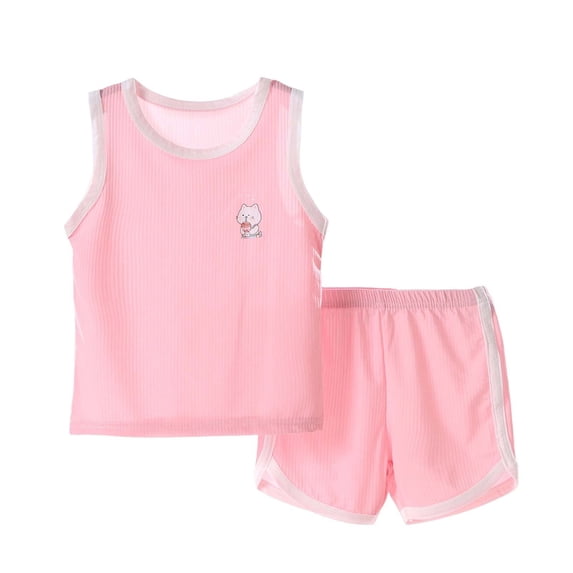Cethrio Girls Summer Outfit Sets, Breathable Cute Sleeveless 2 PC Kids Clothing Sets Pink Size 7-8 T