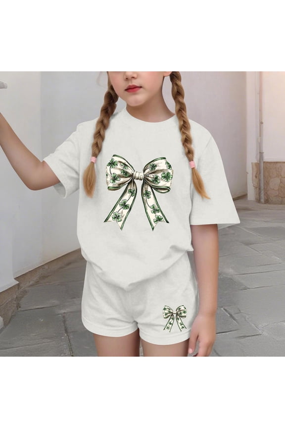 Girls Summer Outfit Sets, Casual Graphic Short Sleeve 2 Piece Girls' Clothing Sets White Size 14-16