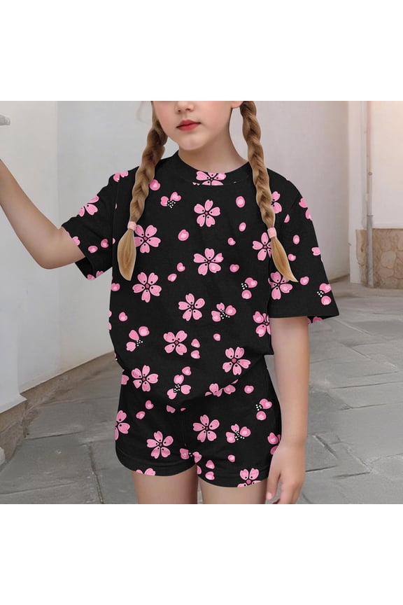 Girls Summer Outfit Sets, Casual School Short Sleeve 2 Piece Kids' Clothing Sets Multicolor Size 10-12