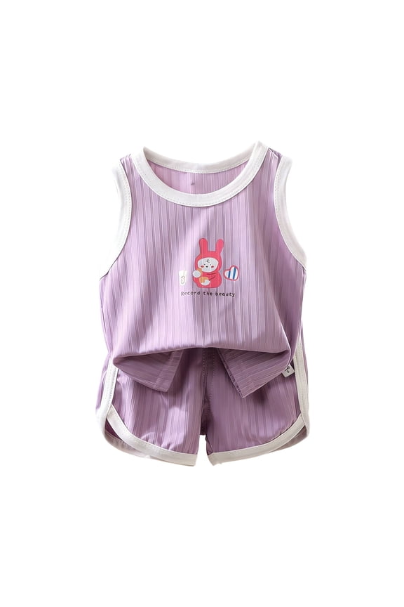 Girls Summer Outfit Sets, Cute 2 Piece Sleeveless Knitted Girls Clothing sets Purple Size 7-8 T