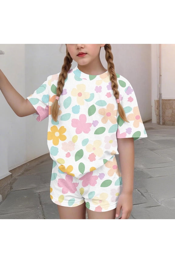 Girls Summer Outfit Sets, Fashion 2 PC Casual Short Sleeve Kids' Clothing Sets Multicolor Size 9-10T