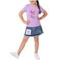 thumbnail image 1 of Cethrio Girls Summer Outfit Sets, Short Sleeve 2 Piece Fashion T Shirts with Skirts Purple Size 6-7 T, 1 of 5