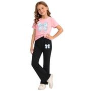 Girls Summer Outfit Sets Short Sleeve, Short Sleeve 2 Piece Graphic Kids' Clothing Sets Pink Size 7-8 T deal from Walmart