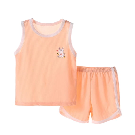 Cethrio Girls Summer Outfit Sets, Summer Breathable Sleeveless 2 PC Kids Clothing Sets Orange Size 1-2 T
