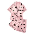 thumbnail image 1 of Cethrio Girls Summer Pajama Sets, Lapel Collar 2-piece Summer Short Sleeve Girls' Sleepwear Pink Size 10-12 T, 1 of 5