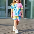 thumbnail image 1 of Cethrio Girls' Summer Short Sets, Cotton Casual 2 Piece Tie Dye Outfit Sets Pink Size 6 T, 1 of 6