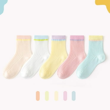 Cethrio Girls Summer Socks, 5 Pack Clearance Cotton Breathable Ankle Socks Pink Size 1-12T