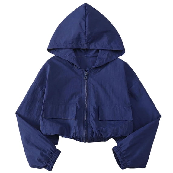 Cethrio Girls Sun Protection Jackets, Lightweight Long Sleeve Outdoor Full Zip Kids Rash Guard Outerwear with Hood Navy Size 5 T