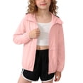 thumbnail image 1 of Cethrio Girls Sun Protection Jackets, Outdoor Long Sleeve Lightweight Zip up Kids Rash Guard Outerwear with Hood Pink Size 3-4 T, 1 of 6