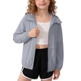 thumbnail image 1 of Cethrio Girls Sun Protection Jackets, Zip up Long Sleeve Outdoor Lightweight Kids Rash Guard Outerwear with Hood Gray Size 10, 1 of 5