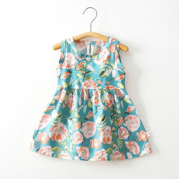 Cethrio Girls Sundresses, Cotton Casual Sleeveless Flower Print Summer Dresses Sky Blue Size 8-9 T