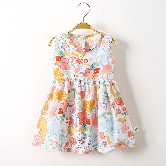 Cethrio Girls Sundresses, Cotton Flower Print Sleeveless Birthday Summer Dresses Dark Gray Size 6Months-11T