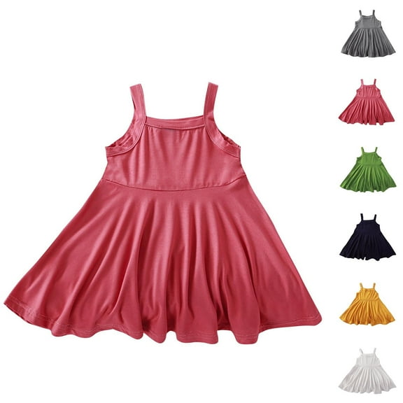 Cethrio Girls Sundresses, Princess Casual A-Line Sleeveless Summer Dresses Pink Size 10-12 T
