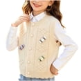 thumbnail image 1 of Cethrio Girls Sweater Vests, Sleeveless Buttons Knitted Stretchy Fall Winter Clothing Beige Size 7-8 T, 1 of 8