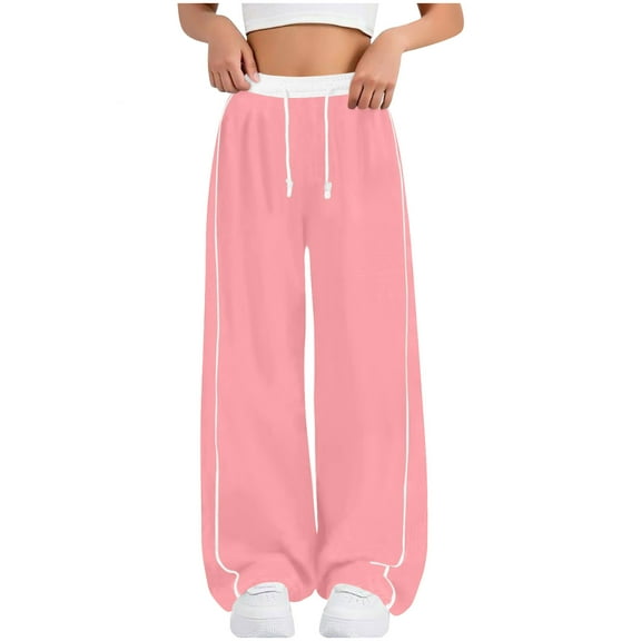 Cethrio Girls Sweatpants, Loose Fit Open Bottom Casual Running Wide Leg Pants Pink Size 14-16