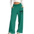 thumbnail image 1 of Cethrio Girls Sweatpants, Open Bottom Fleece-lined Elastic Waist Printed Straight-leg Pants Green Size 13-14 T, 1 of 6