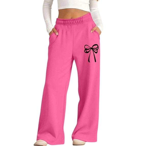 Cethrio Girls Sweatpants, Open Bottom Printed Fleece-lined Elastic Waist Straight-leg Pants Hot Pink Size 11-12 T