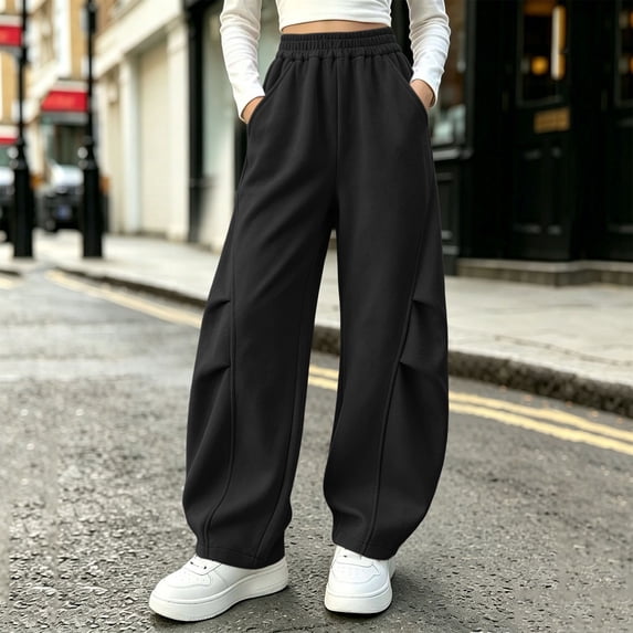 Cethrio Girls Sweatpants, Outdoor Elastic Waist Open Bottom Casual Athletic Pants Black Size 11-12 T
