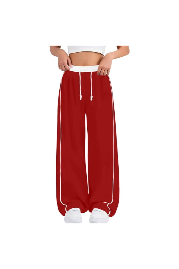 Girls Sweatpants, Running Casual Open Bottom Loose Fit Wide Leg Pants Red Size 10-12