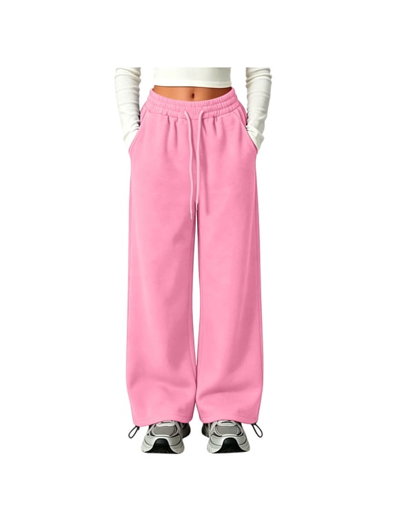 Girls Sweatpants Size 10-12, Elastic Waist Casual Drawstring Straight-leg Athletic Pants Pink