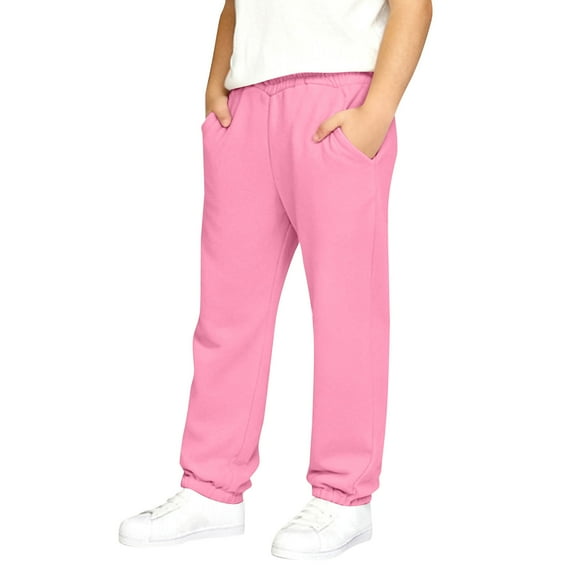 Cethrio Girls Sweatpants with Pockets, Sports Elastic Waist Relaxed Fit Casual Running Joggers Pink Size 8