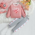 thumbnail image 1 of Wavsuf Girls Sweatshirt Pants Outfits, Heart Prints Long Sleeve Active Fit Casual 2-Piece Sets Pink, 1 of 6