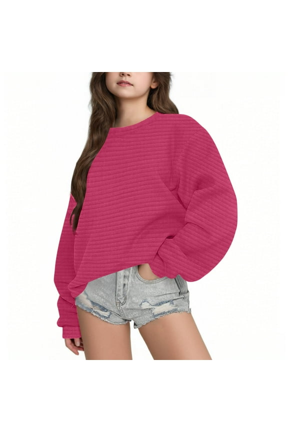 Girls Sweatshirts Size 14-16, Loose Fit Casual Crew Neck Pullover Long Sleeve Tops Hot Pink