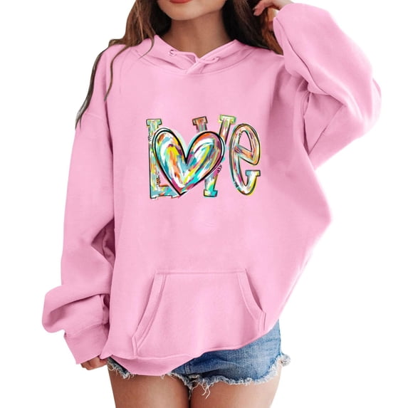 Cethrio Girls Sweatshirts, Pullover Hooded Long Sleeve Spring and Autumn Tops Pink Size 11-12 T