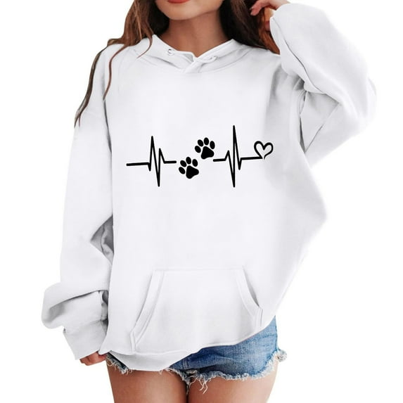 Cethrio Girls Sweatshirts, Pullover Hooded Long Sleeve Spring and Autumn Tops White Size 11-12 T