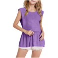 thumbnail image 1 of Cethrio Girls T-Shirts 2025, Casual Summer Pleated Crewneck Sleeveless Tops Purple Size 12-13 T, 1 of 6