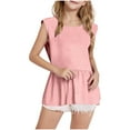 thumbnail image 1 of Cethrio Girls T-Shirts 2025, Crewneck Casual Pleated Summer Sleeveless Tops Pink Size 10-12 T, 1 of 6
