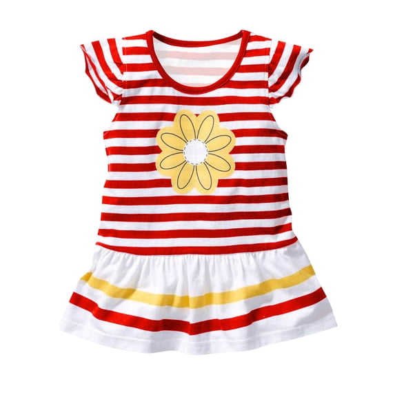 Cethrio Girls T Shirts, Flutter Sleeve Stripe Casual Graphic Tees Summer Tops White Size 7-8