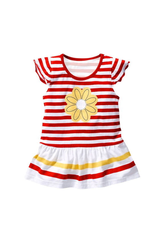 Girls T Shirts, Flutter Sleeve Stripe Casual Graphic Tees Summer Tops White Size 7-8