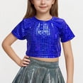 thumbnail image 1 of Cethrio Girls T Shirts, Performance Summer Dancewear Shiny Short Sleeve Tops Blue Size 8-9 T, 1 of 4