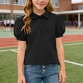 thumbnail image 1 of Cethrio Girls T Shirts, Puff Sleeve Casual Collared School Summer Tops Black Size 9-10 T, 1 of 6
