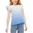 thumbnail image 1 of Cethrio Girls T-shirts with Ruffle, Short Sleeve Casual Gradient Print Soft Summer Tops Blue Size 12-13 T, 1 of 5
