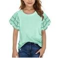 thumbnail image 1 of Cethrio Girls T-shirts with Ruffled, Summer Crewneck Solid Color Short Sleeve Tops Green Size 9-10T, 1 of 7