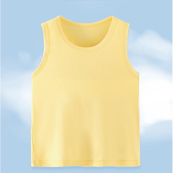 Cethrio Kids Boys Active Shorts, Crew Neck Casual Sleeveless Cotton Summer Shirts Yellow Size 7-8 T