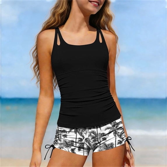 Cethrio Girls Tankini Swimsuits, Beach Two Piece Summer Swimsuit Tops and Swimsuit Bottoms Sets Black Size 14