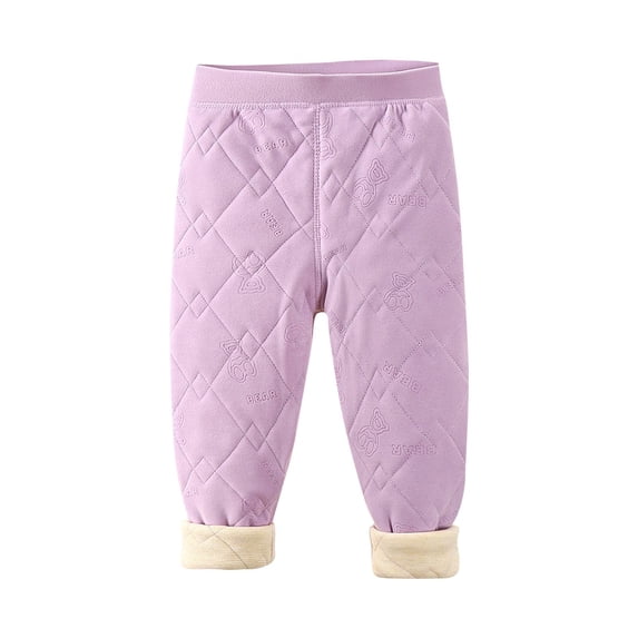 Cethrio Girls Thermal Pants, Soft Thickened Fleece Elastic Waist Winter Pants Purple Size 13-14 T