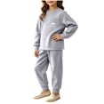 thumbnail image 1 of Cethrio Girls Thermal Sets, Long Sleeve 2 Piece Casual Fleece-lined Kids Pajama Sets Gray Size 2-3 T, 1 of 7